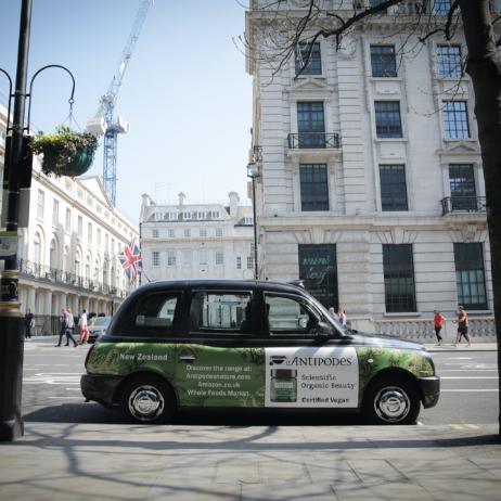 Antipodes spreads the plant-based skincare message via London’s traditional black cabs - Antipodes Australia
